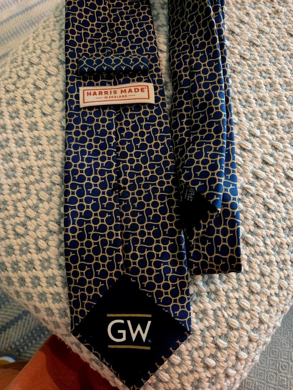 Harris Made Navy Tie with Gold Linked Circle Pattern